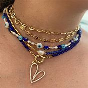 1 Piece Ethnic Style Heart Shape Eye Mixed Materials Beaded Rhinestones Women'S Necklace
