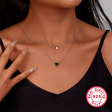 925 Silver Necklace Women's Double-layer Clavicle Chain with Zircon Inlay KO7039